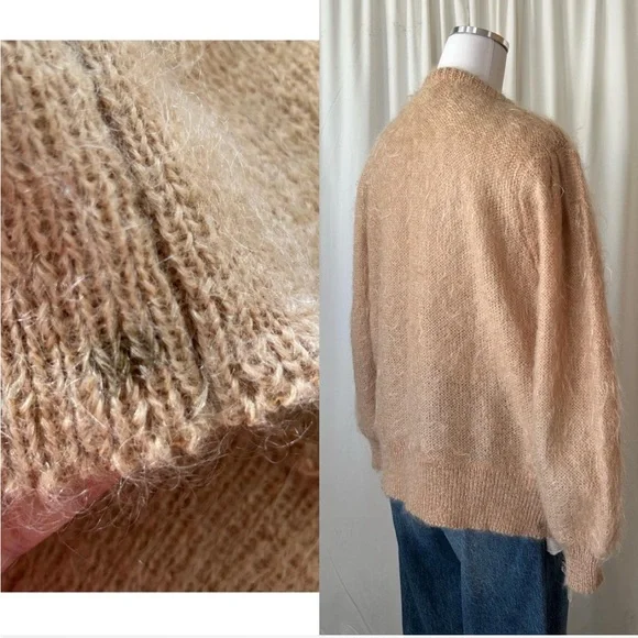 Vintage Madeleine Mohair blend button-up cardigan sweater Tan Medium. - Picture 9 of 10